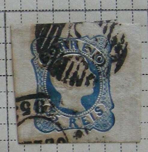 Filatelia selos Portugal D.Pedro V cabelos anelados 25r azul var III