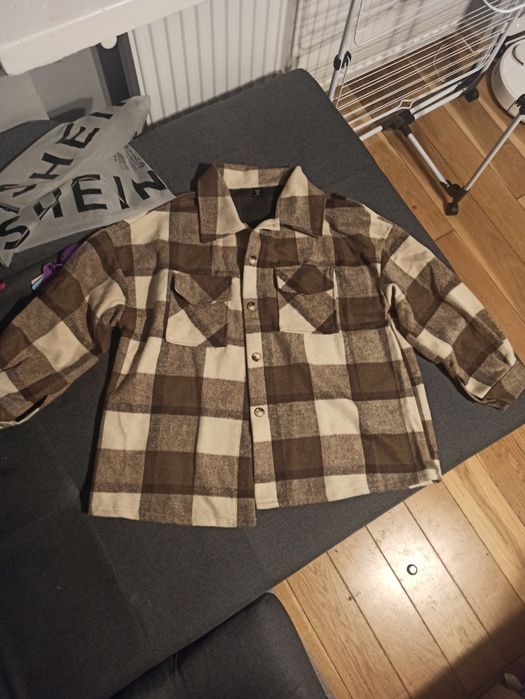 Kurtka koszulowa płaszcz oversize w kratę kratkę flanelowa shacket 4xl