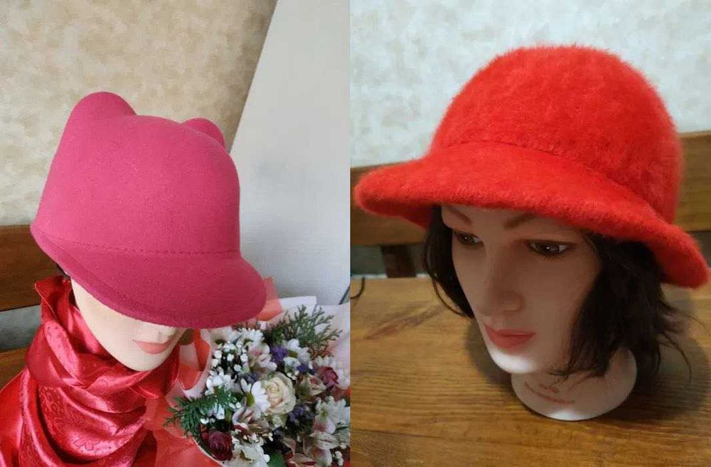 Шерстяная женская черная шляпа, красная шляпка, капелюх, 100% шерсть