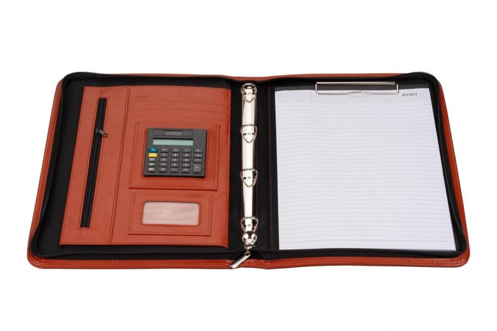 Teczka A4 na suwak z kalkulatorem brązowa Antra ,345x260 mm