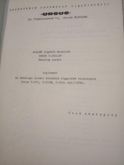 Katalog URSUS 360-3P suplement do katalogu C-355,C-355M,C-360