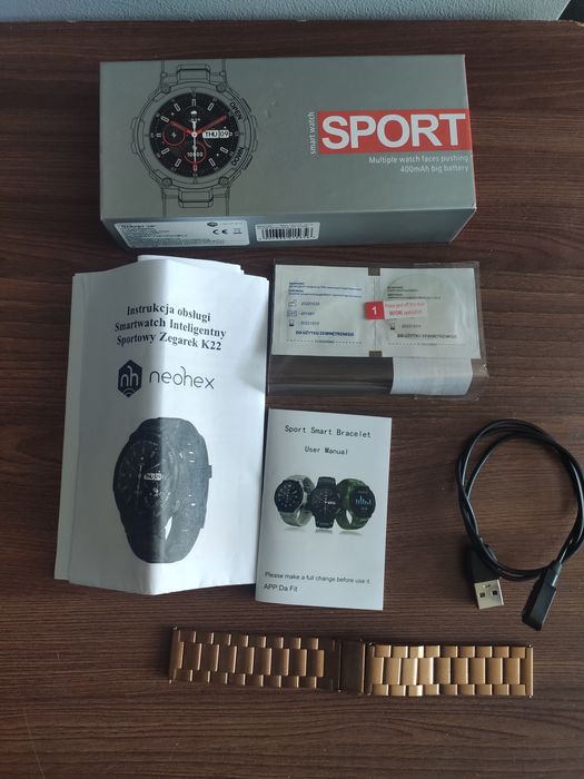Smartwatch męski taktyczny K22 | Stan Idealny (Brak Rys) | Full Zestaw + Bransoleta