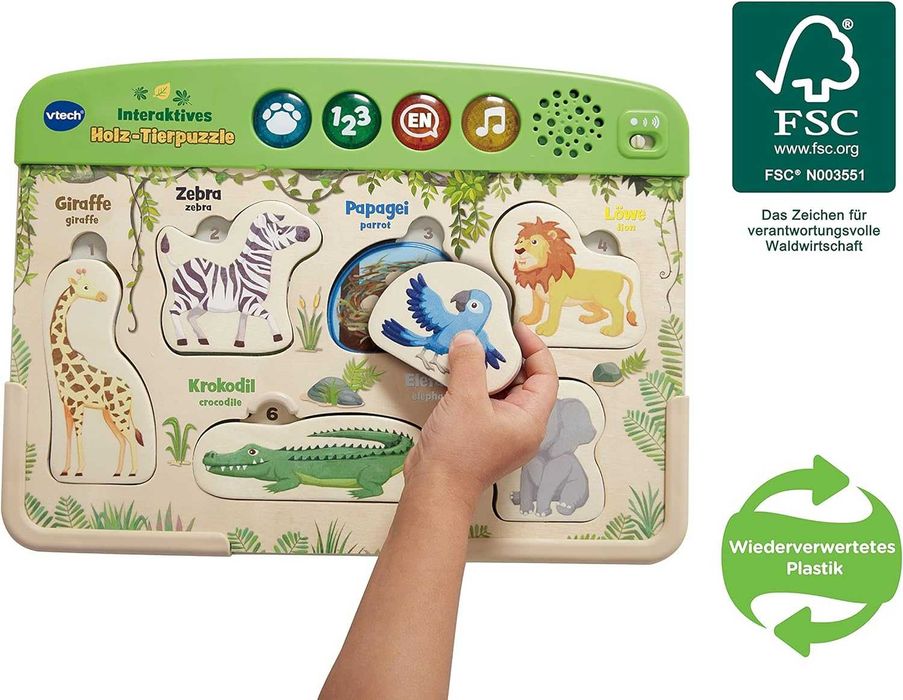 Vtech Puzzle Drewniane Interaktywne Zwierzęta Safari