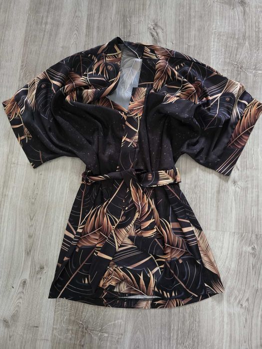 Szlafrok kimono stylowy czarno złoty oversize