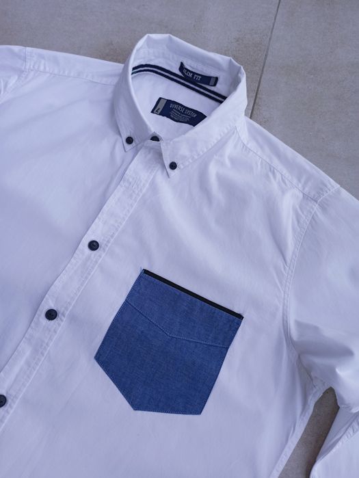 DIVERSE  oryginalna  biała koszula męska slim  fit rozmiar  L, M