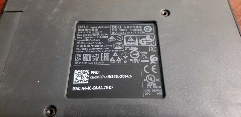 Док-станція DELL WD15 K17A Thunderbolt USB-C + 130Вт