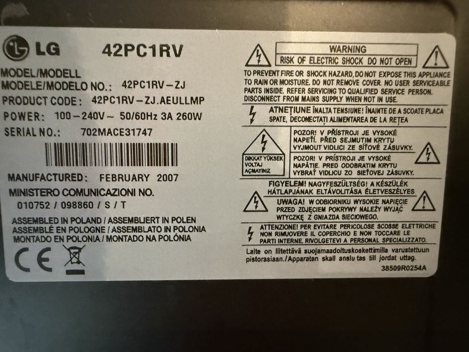 Telewizor plazmowy LG 42” 42PC1RV + pilot – sprawny