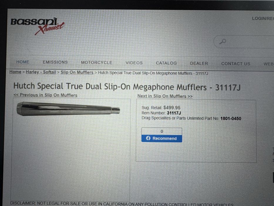 Труби вихлопні Bassani Megaphone для мотоцикла Harley Davidson