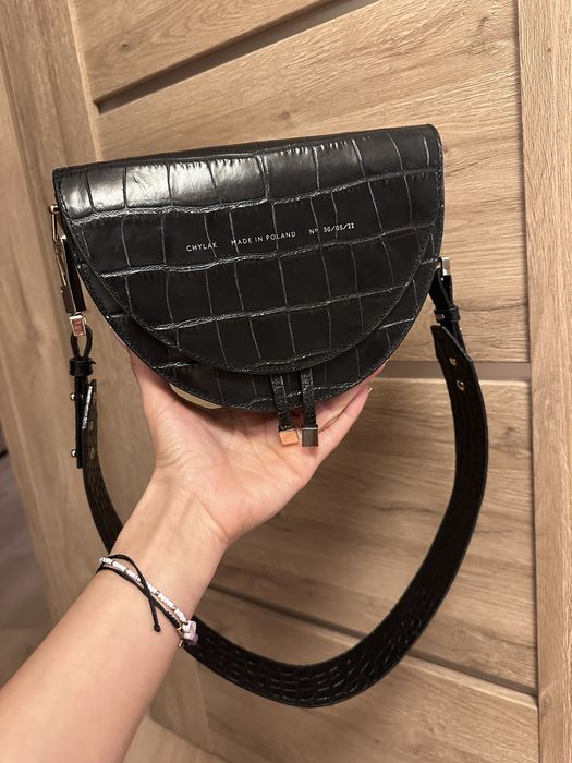 Torebka Chylak czarny błyszczący krokodyl
