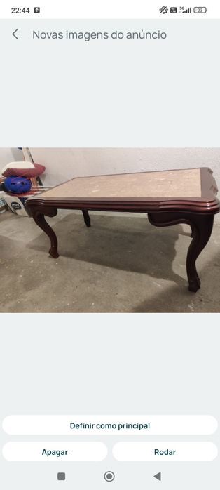 Mesa de Centro Clássica em Madeira Maciça e Mármore (Excelente Estado!)