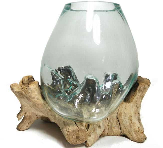 Wazon odlany na korzeniu z drewna Teak XL Dekoracja na Las w Szkle