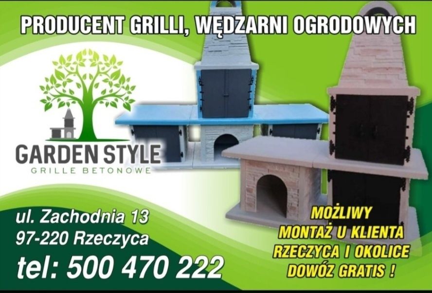 KOMPLETNY Grill ogrodowy betonowy kominek grillo-wędzarnia węglowy