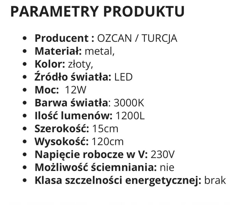 Nowoczesna lampa led wisząca z elementami złota