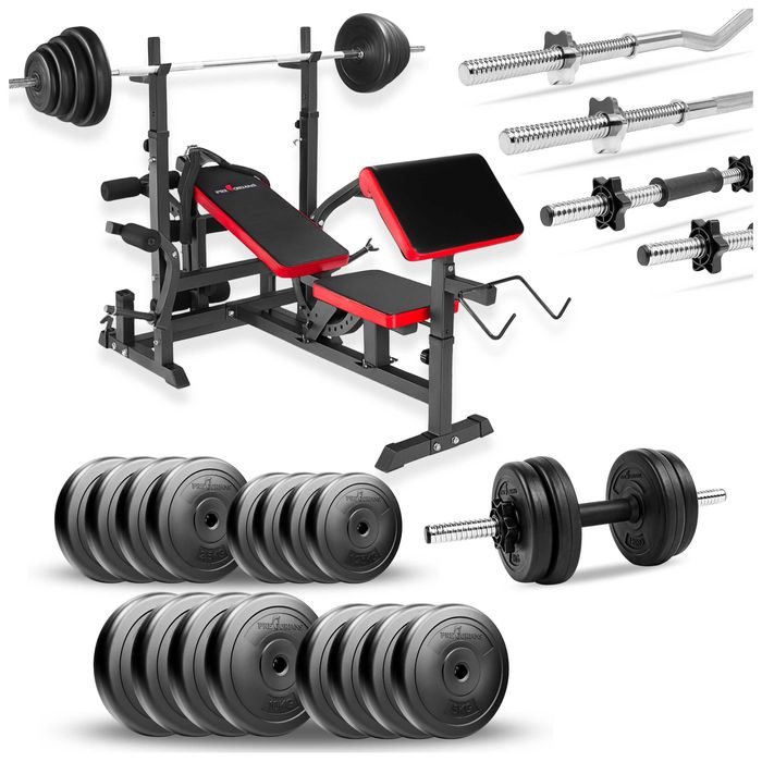 Zestaw kulturystyczny 130kg ławka stojaki komplet gryfów obciążenia