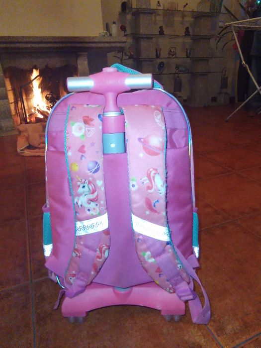 Mochila de rodas+ estojo unicórnio