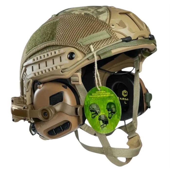 Тактичний шолом Fast NTS NIJ  койот піксель з навушниками EARMOR M31