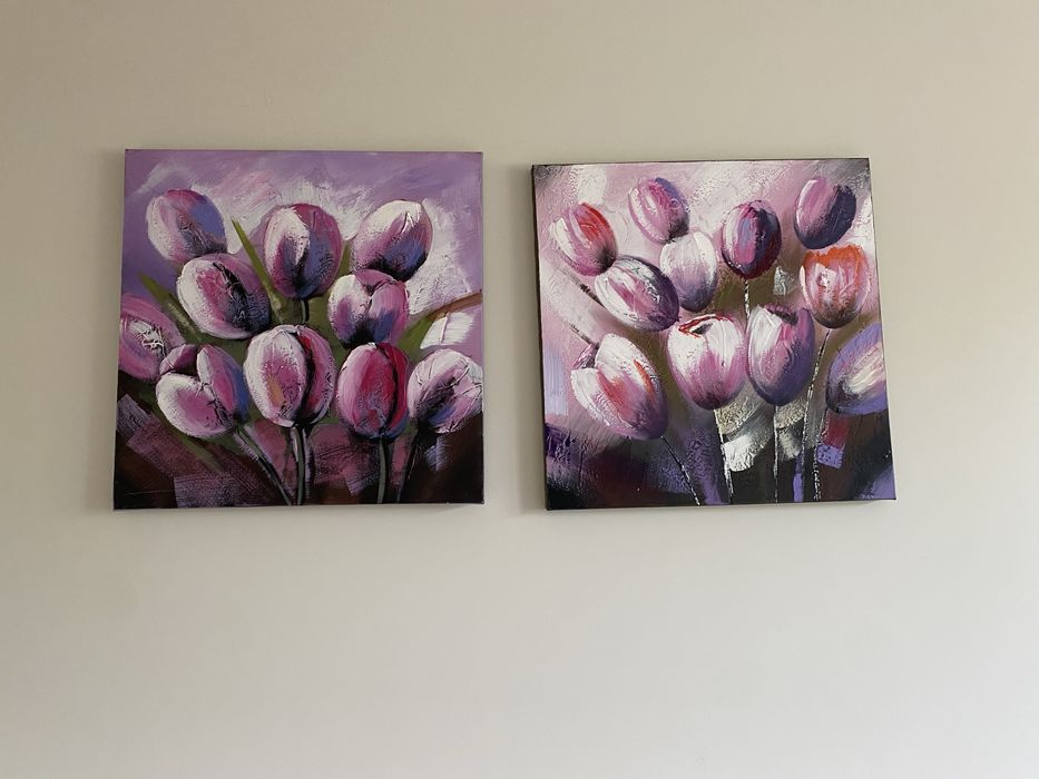 dwa obrazy ręczbie malowane na płótnie komplet