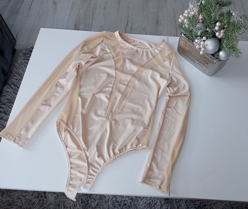 Body beż krem butik eleganckie siateczka one size