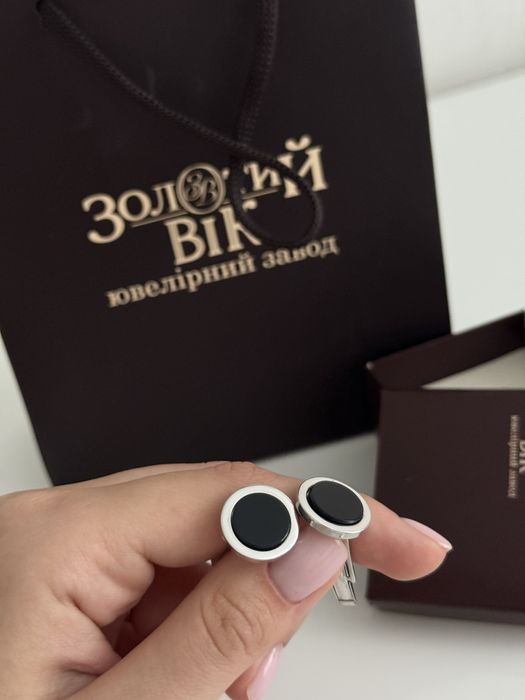 Серебренные запонки мужские оникс золотой век