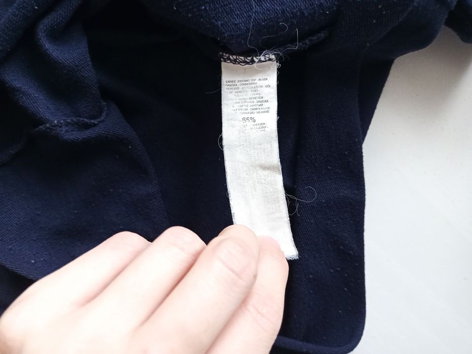 BEZ WAD Bluza bluzka z koronkowym dekoltem XS/34 dresowa #1345 granat