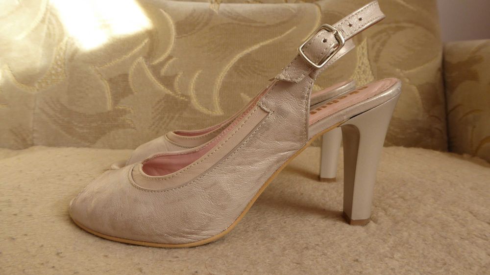 Sandały szpilki pantofle skórzane piękne perłowe beż złoto EKSBUT r.38