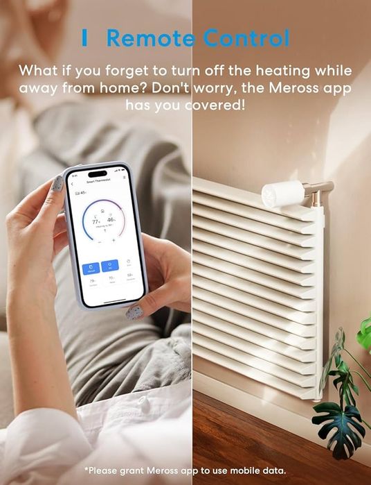 Розумний термостат для радіатора Meross, сумісний з HomeKit, Wi-Fi термостат для опалення, сумісний з Siri, Alexa та Google Assistant,