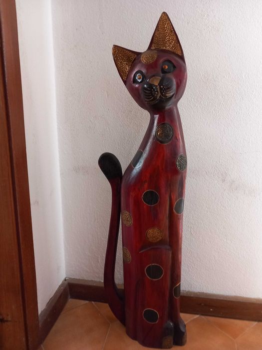 Gato em madeira 80 cm altura