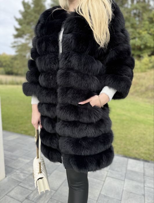 Futro z lisa czarnego płaszcz nowe xs/s 3 w 1 naturalne kamizelka