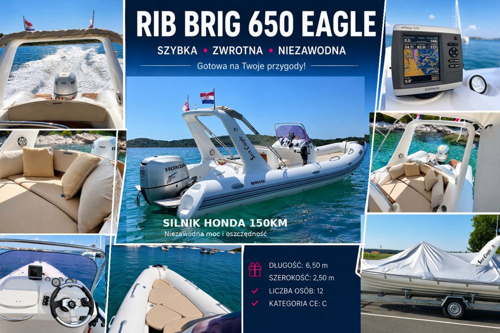 BRIG Eagle 650 RIB | Honda 150 KM | 1 właściciel | przyczepa | bogate wyposażenie