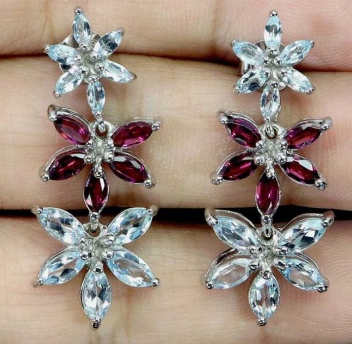 Серьги с родолит Гранатами и Топазами