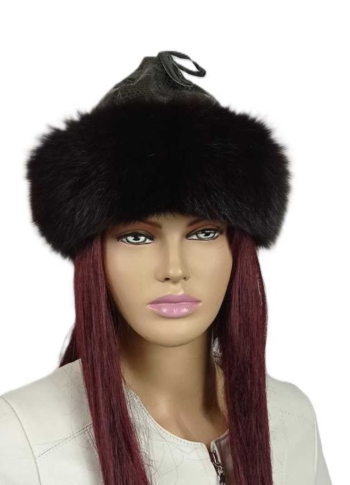Wyjątkowa skórzana czapka z obszyciem z futra lisa- "Tatarka"