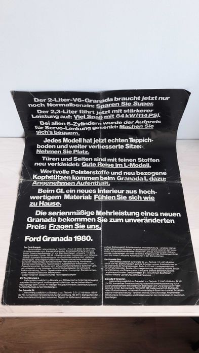 Prospekt rozkładowy Ford Granada 1980