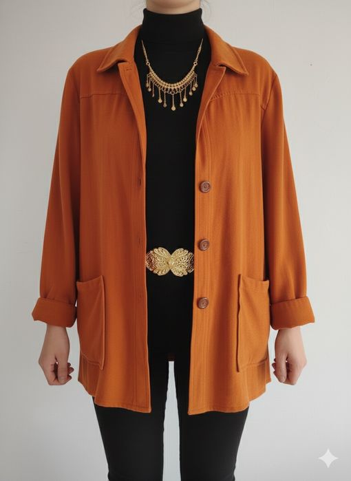 Brick-Colored Coat with Peach-Skin Texture – E & L – Size L
