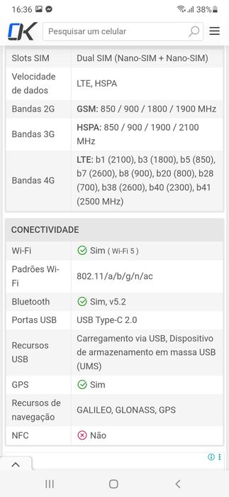 Telemóvel ZTE Blade A36  4 Ram 64GB