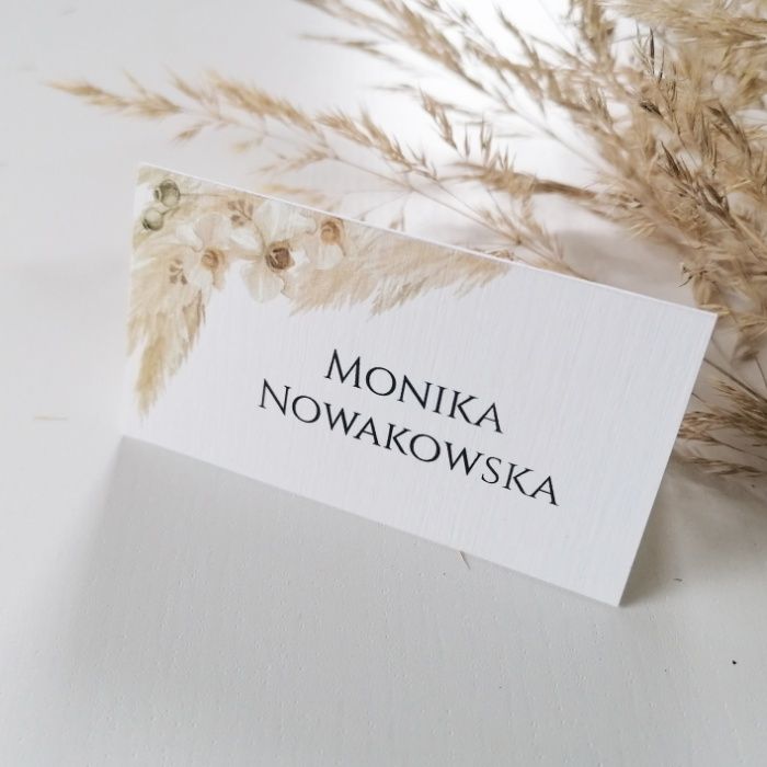 Winietki na stół weselny w stylu boho z trawą pampasową