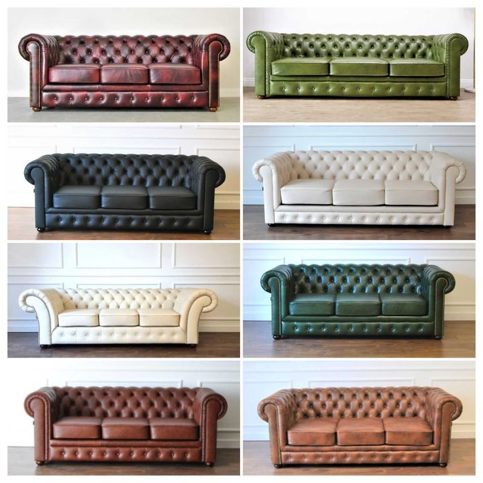 Pikowana Sofa Chesterfield Classic |4 osobowa| skóra naturalna | szara