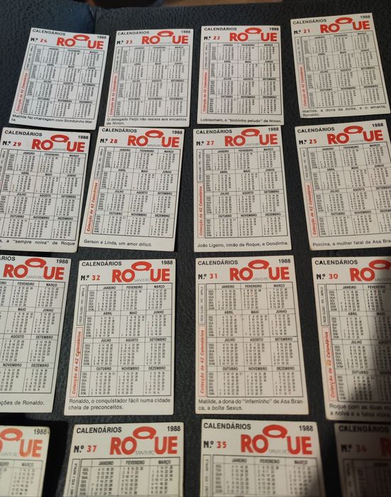 Conjunto de 29 calendários do Roque Santeiro