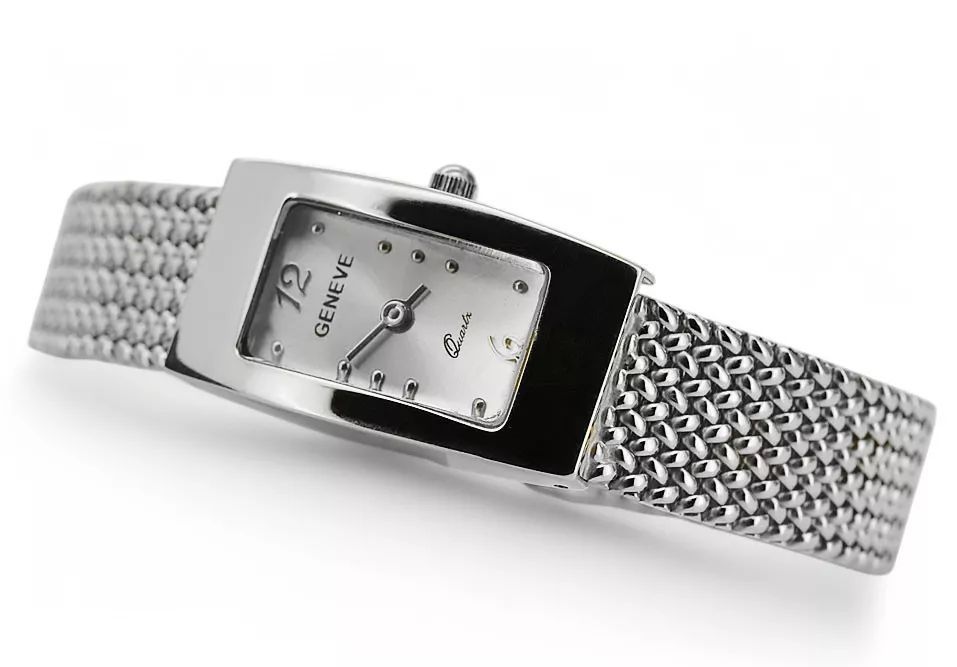 Damską zegarek z białego złota 14k 585 prostokątny z bransoletą Geneve lw090w&lbw003w Katowice Śląsk biżuteria