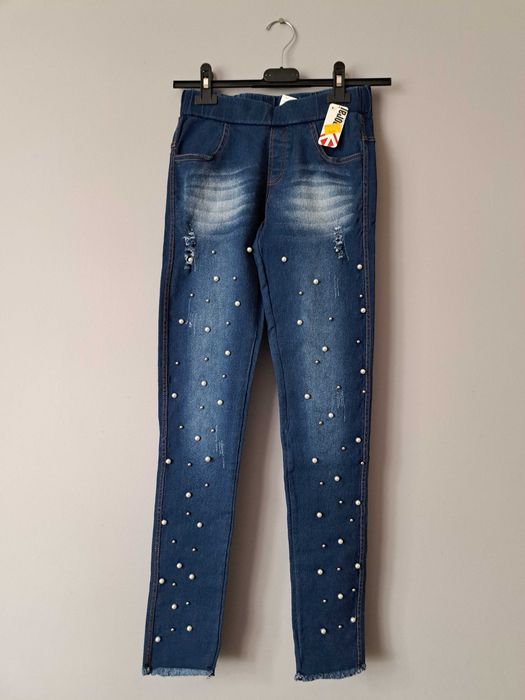 Nowe spodnie jeans Legginsy S/36 moraj koraliki
