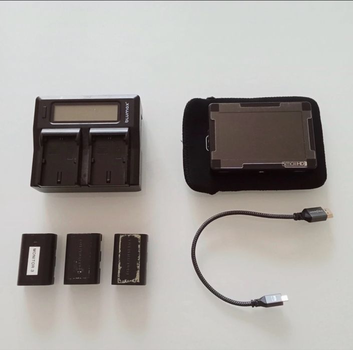 Monitor SmallHD DP4 carregador 3 baterias cabo hdmi