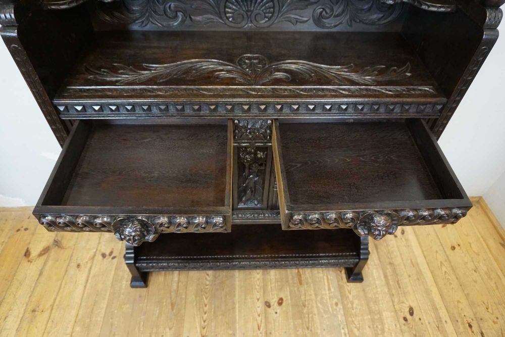 Stary Bogato Rzeźbiony Kredens Komoda Z NADSTAWKĄ UNIKAT