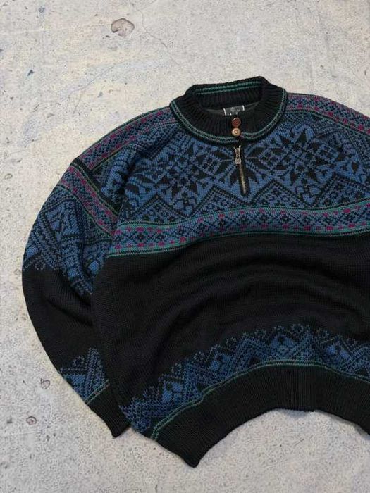 Granatowy gruby sweter lambswool Dale of Norway - Size L