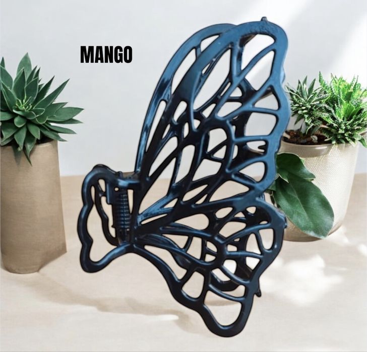 Śliczna spinka klamra grzebyk do włosów Mango motylek czarna metalowa