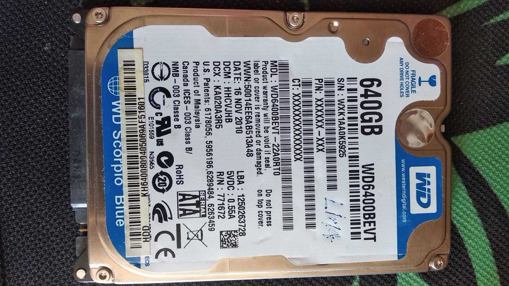 Disco 640GB Scorpio Blue WD6400BEVT  SATA 2.5" (Portátil)64739413232515120