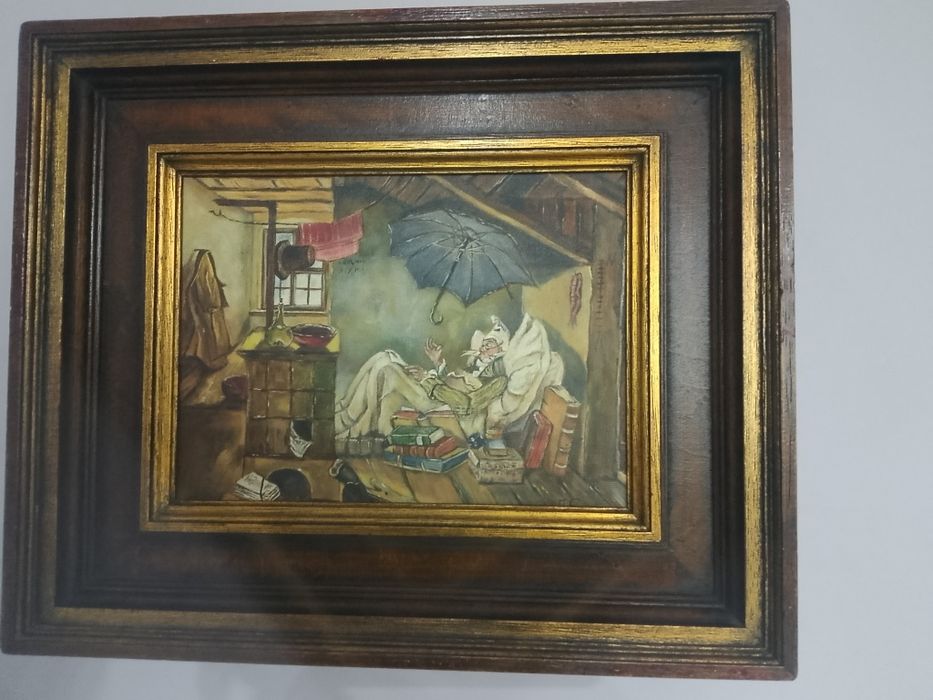 Stary obraz na płótnie "Biedny Poeta"
