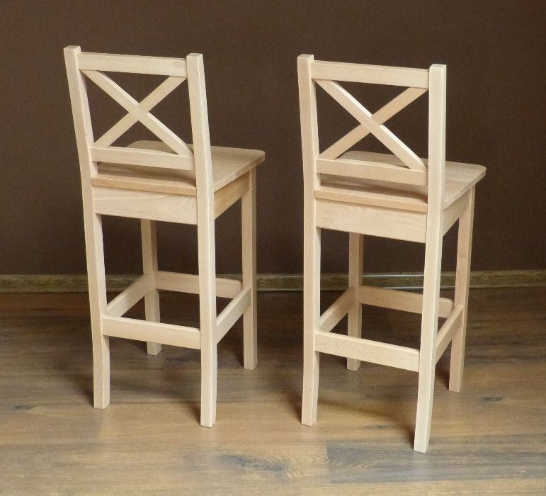 krzesło barowe drewniane X wysokość 60cm hoker z drewna bukowego buk