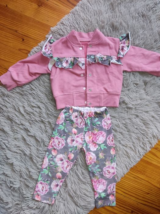 Dres kwiaty komplet falbanki