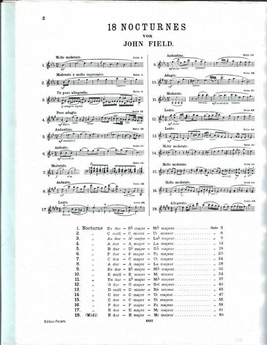 Piano - John Field - 18 Noturnos (Partitura)