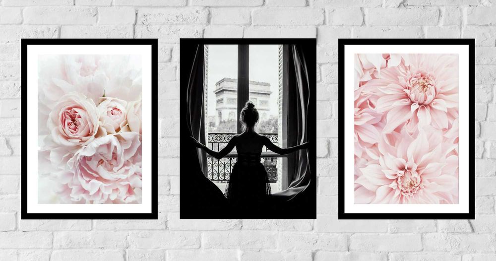 3x 30x40 A3 ZESTAW OBRAZ W RAMIE PLAKATY RAMKA boho paryż kwiaty