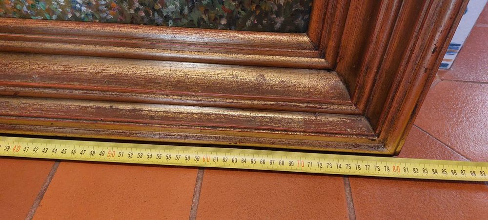 Quadro tela óleo grandes dimensões, moldura rica